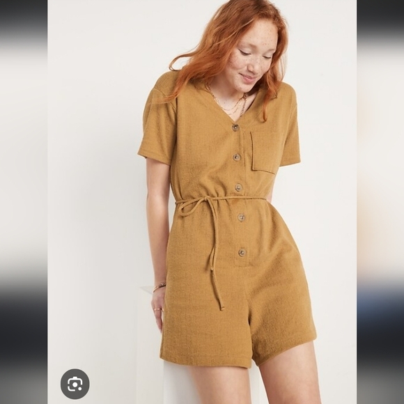 Old Navy Mustard Yellow Button Front Belted Romper 2X - Picture 7 of 7